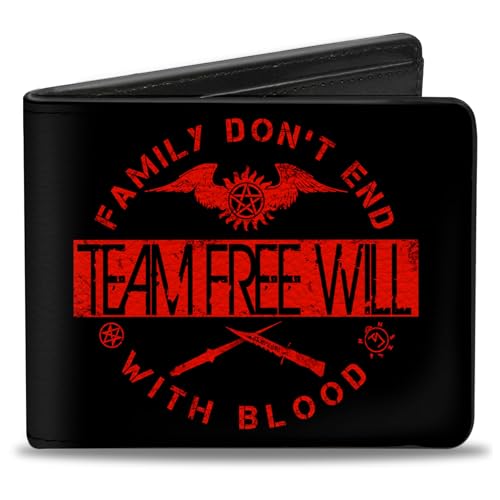 Bi-Fold Wallet - Supernatural TEAM FREE WILL-FAMILY DON'T END WITH BLOOD Black/Red