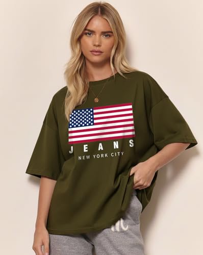 Image of AUSK Oversized Front Printed Loose Fit T-Shirt for Women || Tshirt for Girls