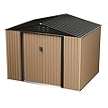 CuisinSmart Storage Large Metal Storage Shed, 8 x 6 FT Outdoor Storage Shed, Metal Garden Tool Shed with Roof, Door & Lock, Waterproof and Anti-UV, for Patio Garden Yard, Brown
