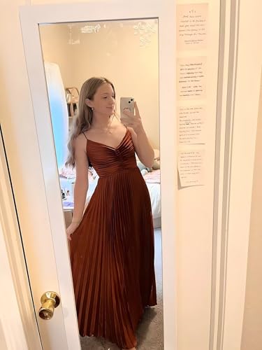 V-Neck Pleated Long Bridesmaid Dresses for Women Spaghetti Straps Chiffon A Line Formal Evening Dress4