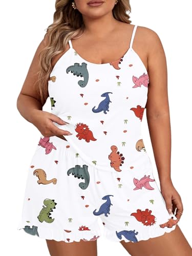 Image of SOLY HUX Women's Plus Size Pajama Set Cute Cartoon Print Sleepwear Cami Top and Shorts Loungewear