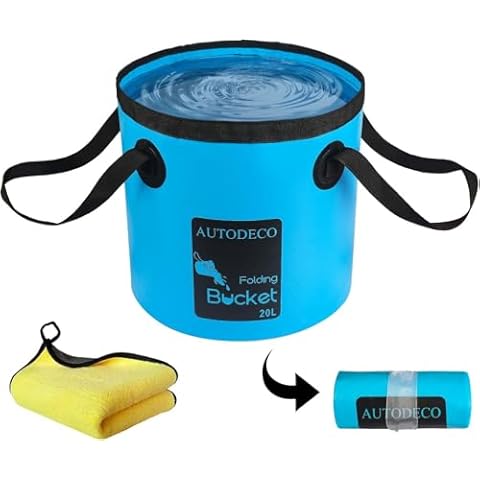 AUTODECO Collapsible Bucket 5 Gallon Container Folding Water Bucket Portable Wash Basin for Camping Fishing Travelling Outdoor Gardening Blue 1Pcs 20L Cover