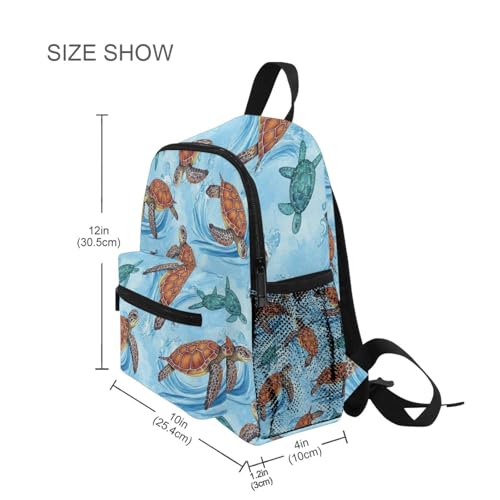 Watercolor Sea Turtles Toddler Boy Backpack with Name Tag, Little Kid's Backpacks, 3-8 Years4