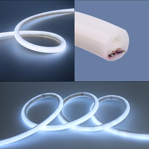 Image of BENLUN 24V 360 Degree LED Neon Light 16.4ft, 6500K Cool White LED Strip Light Outdoor Waterproof, Flexible LED Rope Light for Bedroom Garden Commercial (Power Adapter not Included)