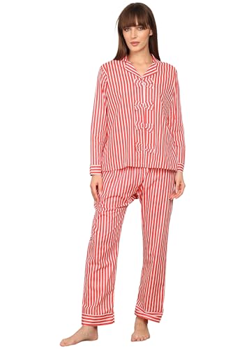 Image of Vlazom Women Cotton Striped Night Suit Set with Pocket | Full Sleeve Shirt & Pajama Co-Ord Set | Soft Breathable Sleepwear with Bow Detail | Comfortable Loungewear for Home