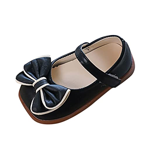 Spring and Summer Girls Casual Shoes Bow Hook Loop Solid Color Comfortable Single Shoes Toddler Girls Running Shoes Black