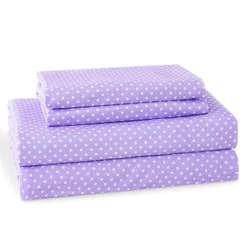 Image of MCO 4Pieces Polka Dot Sheets Set, Breathable Full Sheet Set with 16 inch Deep Pocket,Modern & Luxury, Brushed Microfiber Bedding Set(Full, Polkadot Purple)