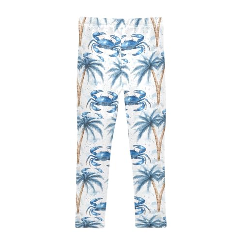 Watercolor Blue Crabs Palm Tree Girls Leggings Kids Yoga Pants Dance Active Tights 4T2