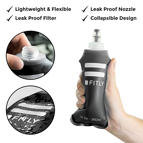 Image of FITLY Soft Water Bottle | Shrink As You Drink Soft Flask for Hydration Pack | Folding Water Bottle Ideal for Running, Hiking, Cycling, Climbing & Rigorous Activity