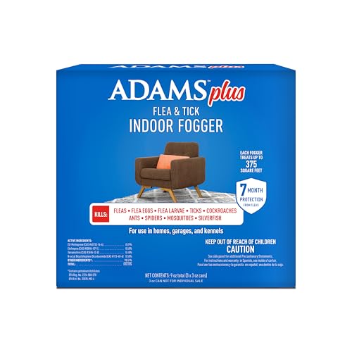 Adams Plus Flea & Tick Indoor Fogger, 3 x 3 oz Cans, Kills Fleas, Flea Eggs,...