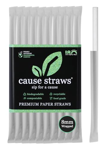 Image of Individual Wrapped Paper Straws | 50 Straws (8mm Wide) | White Colour | Best for Juice, Soft Drinks and Cocktails | Direct from Manufacturer