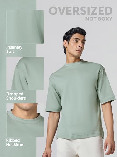 Image of XYXX Drift Oversized Tshirt for Men | 100% Combed Cotton | Solid Roundneck Drop Shoulders Half-Sleeve T Shirt