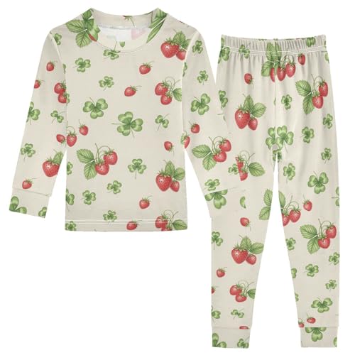 Pajama Sets Long Sleeve Strawberry Clover Leaf Pattern Soft Comfy Sleepwear 2 Piece PJS 3-8T