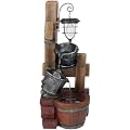 Sunnydaze 34-Inch Rustic Pouring Buckets Outdoor Water Fountain with Solar Light