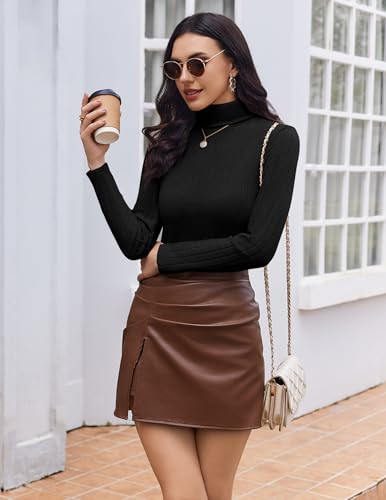 Ekouaer Womens Turtleneck Shirts Long Sleeve Slim Fit Fall Fashion Base Layer Pullover Fleece Ribbed Thermal Underwear Tops3