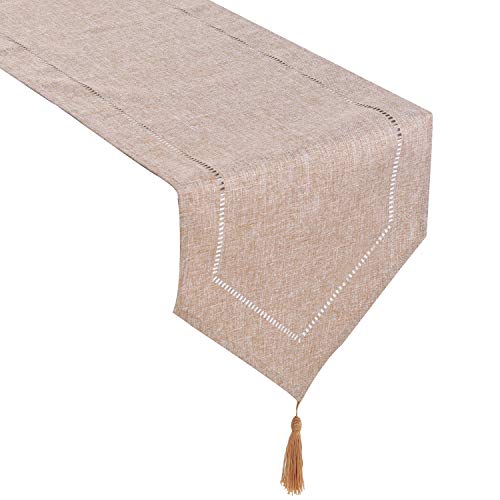Tosewever Decorative Linen Table Runner with Tassels Tabletop Collection 14 x 72 Inches Table Runners for Everyday Dining Wedding Party Holiday Home Decor (14
