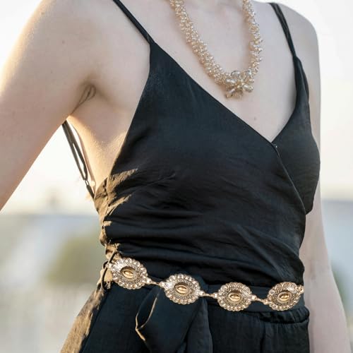 Retro Gold Chain Belt, Western Metal Belts for Women, Cowgirl Boho Belt, Gold Concho Waist Chain Belts for Dresses Pants Jeans Sweater3
