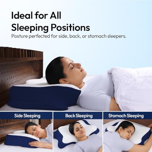 Image of CUSHIO Cervical Butterfly Pillow - Orthopedic Memory Foam for Neck & Shoulder Pain Relief | Contour Pillow with Arm Rest | Dual Height Design for Side & Back Sleepers