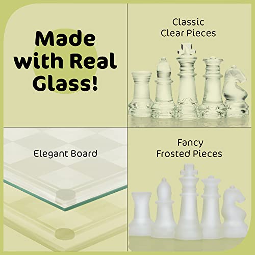 Srenta Fine Glass Chess Set Game, Modern Clear Chess Set, Deluxe Chess Set Glass Chess Board Set With Solid Clear & Frosted Chess Glass Pieces | 9.7’’ Crystal Chess Boards Sets, Felt Padding Included #TOP1