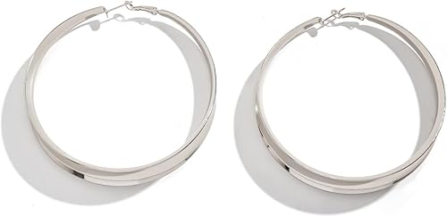 Miniatura 7 de Aretes de Aro Gruesos de Oro para Mujeres Exagerados Grandes Anchos Post Gruesos Aretes de Aro Minimalistas Pulidos 80MM Aretes de Declaración