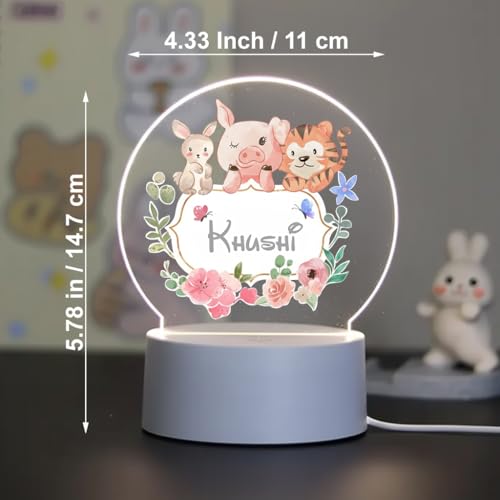Image of SNAPTRAP LED Name Light Customized for Kids | Personalized Acrylic Night Lamp with Custom Name | Cute Animal, Rainbow, Butterfly & Teddy Themes | USB Powered Nursery Night Light Gift (Forest Cuties)