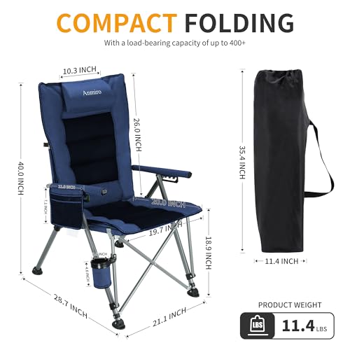 Image of Heavy Duty Folding Camping Chair Supports 400 LBS, Hard Arm Portable Outdoor Chair with Cup Holder & Storage Bag, Foldable Collapsible for Camp, Picnic, Lawn, Fishing