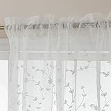 MvchennL White Floral Sheer Curtains 2 Panels Set, Elegant Leaf Embroidered Light Filtering Semi Sheer, 63 Inch Length Rod Pocket Pattern Window Drapes for Living Room/Bedroom