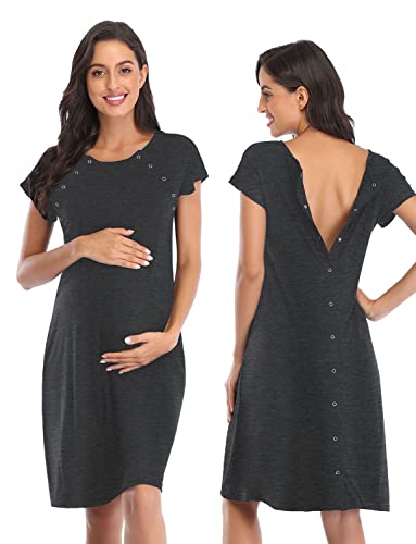 Image of Soanhoo Women's Maternity 3 in 1 Delivery Labor Nursing Nightgown Hospital Gown Sleepwear for Breastfeeding