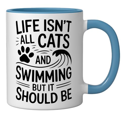 Taza de cerámica para nadadores con diseño de gatos y natación miniatura 2