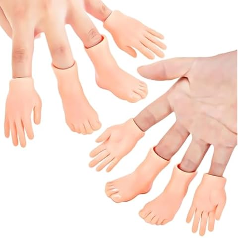 DR DINGUS Finger Hand & Feet Puppets - 4 Hands, 4 Feet, 4 Handles - Premium Rubber Little Tiny Finger Hands – Fun and Realistic Design – Ideal Gag Present Cover
