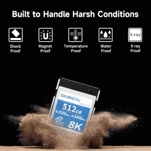 Image of 512GB CFexpress Type B 4.0 Memory Card, Write 3500MB Read 3400MB /s 8K RAW Recording for Photographers, Videographers, VPG400 Compatible with Nikon Canon Cameras