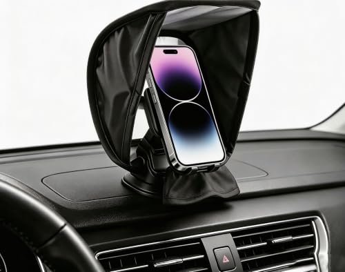 Fiknonk 1 PC Mobile Phone Sun Shade, 7.09 x 5.12 Inches Foldable Anti-glare Navigation Screen Cover, Heat Insulating Umbrella for Car Dashboard, Universal for Most Cars, Trucks, SUVs (Black)