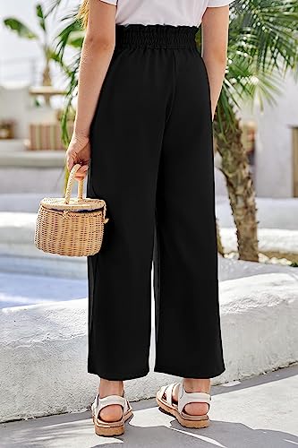 Image of SySea Girls Wide Leg Pants Kids Cute Print High Waisted Loose Fit Comfy Belted Lounge Trousers with Pockets