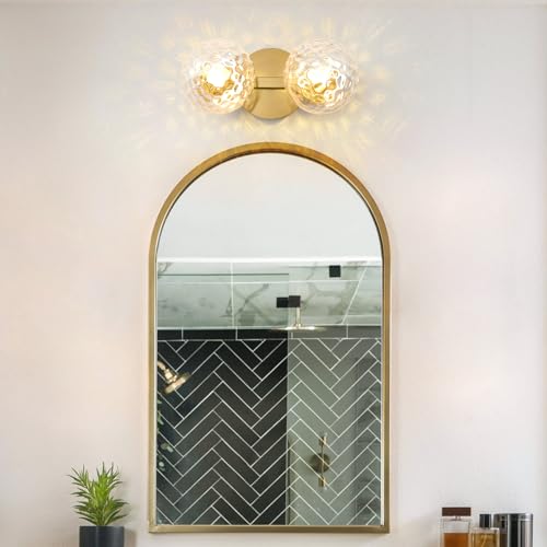 Image of Gold Globe Wall Sconce,Vanities Lights with 2 Clear Glass Shades | 6 inch Modern Spherical Vanity Sconces,Contemporary Small Brass Ball Lights Fixture for Entryway Bedside Bathroom,E26 Base