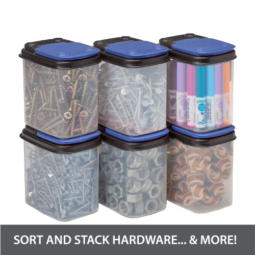 Image of Buddeez Multi-Purpose Hardware Storage Bins Bits and Bolts Small Storage Containers, Hardware Organizers, Clear Containers With Blue Stackable Lids, Bolt and Screw Organizer (1 Quart - 8 Pack)