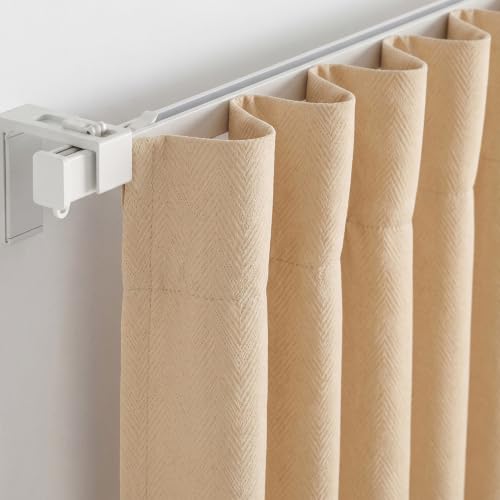 Image of FRESH FROM LOOM | Non-Ring Curtains | S-Wave Pleat | 10 ft Curtains for Slider Track | Non-Ring Curtains | S-Wave Pleat | Parda | Light Block Blackout Parde | (Beige | 10 Feet, Set of 2)