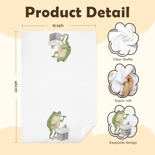 AQYIP Funny Frog Hand Towels for Bathroom Decor, Frog Lovers Gifts for Kids Women, Boys Girls Toddler Bathroom Decor, Funny Cute Kids Hand Towels, 16x24 Inch