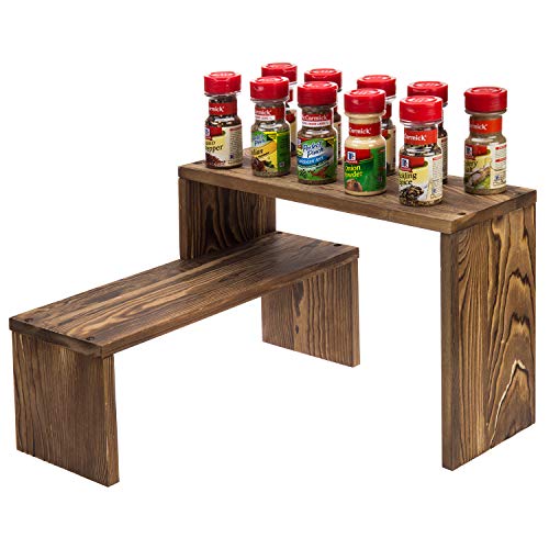 Mygift Kitchen Corner Storage Shelf, Rustic Burnt Solid Wood Countertop Storage Display Shelf, Dorm Desk Bathroom Office Adjustable Shelf Organizer, 2 Piece Set #TOP6