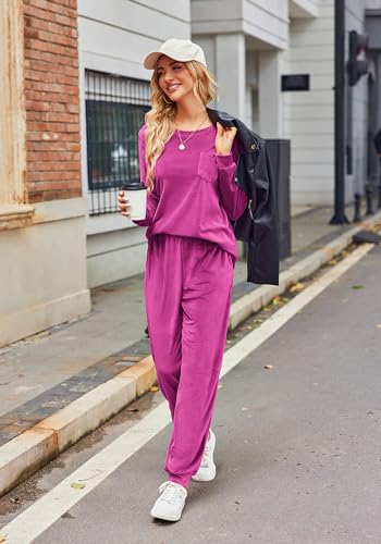 Ekouaer Womens Pajamas Sets Long Sleeve Soft Sleepwear 2 Piece Velvet Pjs Lounge Sets with Pockets