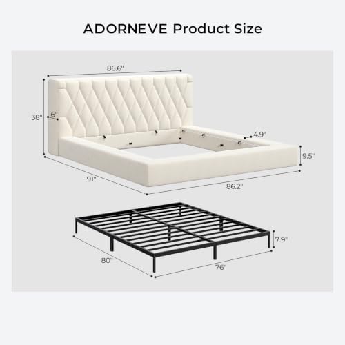 ADORNEVE Upholstered King Cloud Bed Frame with 5.9" Thick Headboard, Beige - 1