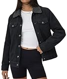 YUCOLEN Corduroy Jacket for Women Sherpa Fleece Lined Jacket Button Down Shacket Warm Winter Western Coat 2026 Trendy,Black, M