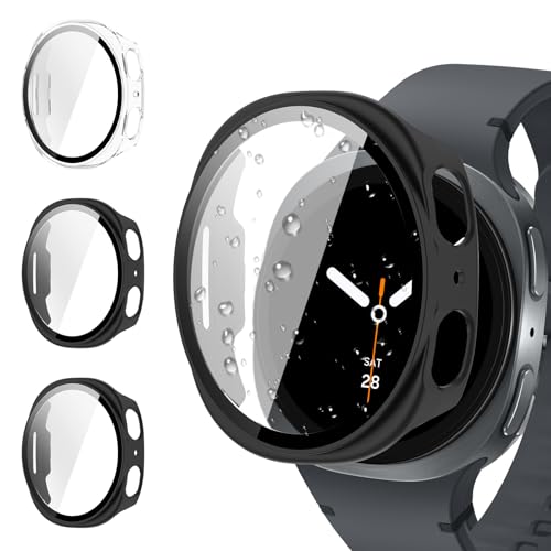 3 fundas para Samsung Galaxy Watch 8 40mm en policarbonato con cristal templado