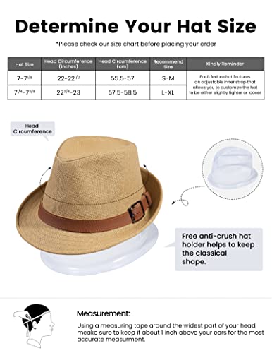 Simplicity Mens Hats Fashion Fedora Hat Women Panama Style Straw Fedora Hat Sun Hat With Leather Belt Khaki Fedora Hats For Men,Khaki Sm #TOP2