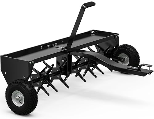 YITAMOTOR 48' Tow Behind Lawn Plug Aerator w/Universal Hitch for Lawn Tractor & ATV, Rolling Lawn Aerator w/ 32 Steel Tines & Inflatable Wheels & Adjustable Handle, Effective Soil Aeration for Lawn