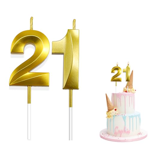 Birthday Candles for Cake, Gold Number 12 & 21 Birthday Candles, Happy Birthday Numeral Candle, Number Candles for Cake Decorations for Birthday Party Wedding Anniversary Graduation Celebration