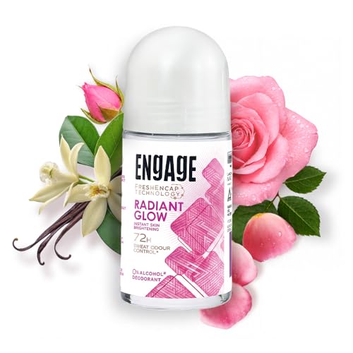 Image of Engage Radiant Glow Underarm Roll On Deo for Women|72 Hour Sweat & Odour Protection|Instant Skin Brightening|Advanced Antiperspirant Formula|FreshEncap Technology| 0% Alcohol|Non Sticky|50ml