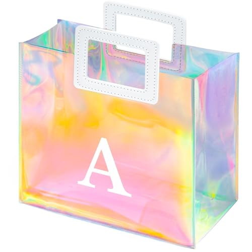 VUOJUR 11'' Holographic Letter Gift Bag for Women Birthday Personalized Reusable Party Bag (A)