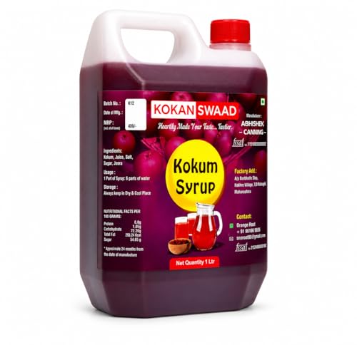 Image of KOKANSWAAD Natural Kokum Syrup 1L - Refreshing Drink | Cooling Herbal Juice with Jeera & Garcinia Indica | Immunity Booster | Natural Tangy & Healthy Beverage | Digestive, Cooling & Tasty Sharbat | No Preservatives