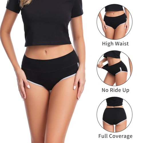 Image of CAILECOTTON Women's Underwear Cotton High Waisted Hipster Panties Soft Stretch Breathable Everyday Brief 5 Pack
