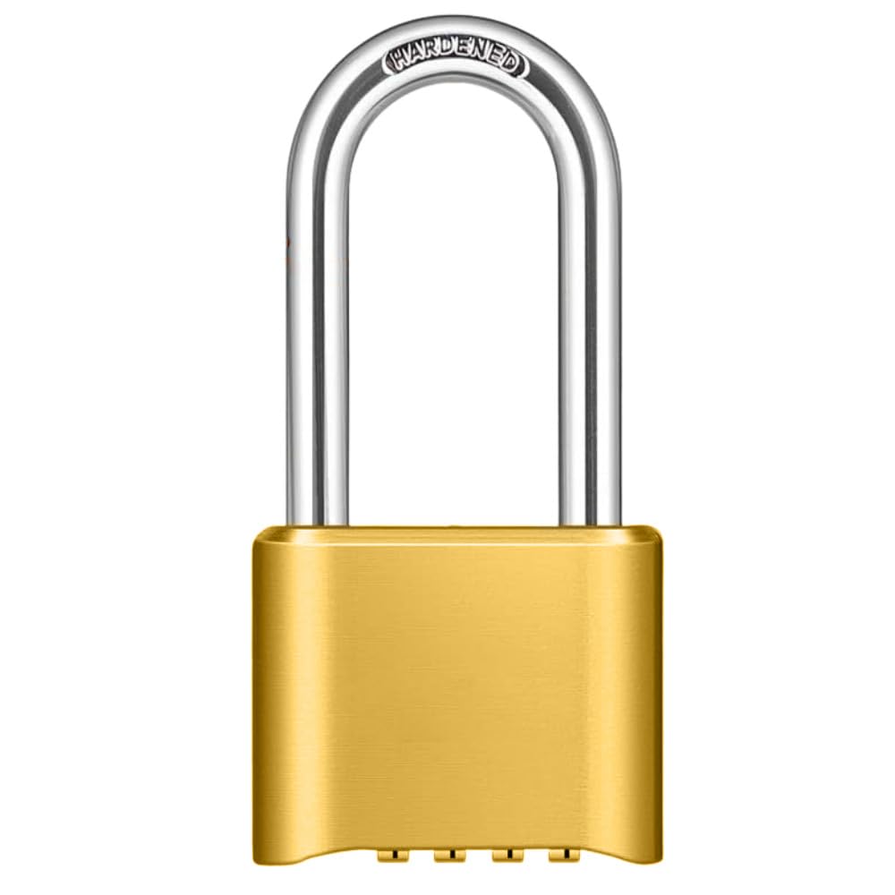Heavy Duty 4-Digit Combination Padlock Brass | Resettable Code Lock with 10,000 Combinations & 8mm Alloy Steel Long Shackle | High Security Metal Padlock for Gym, Locker, Gate & Travel (Gold)-image-9